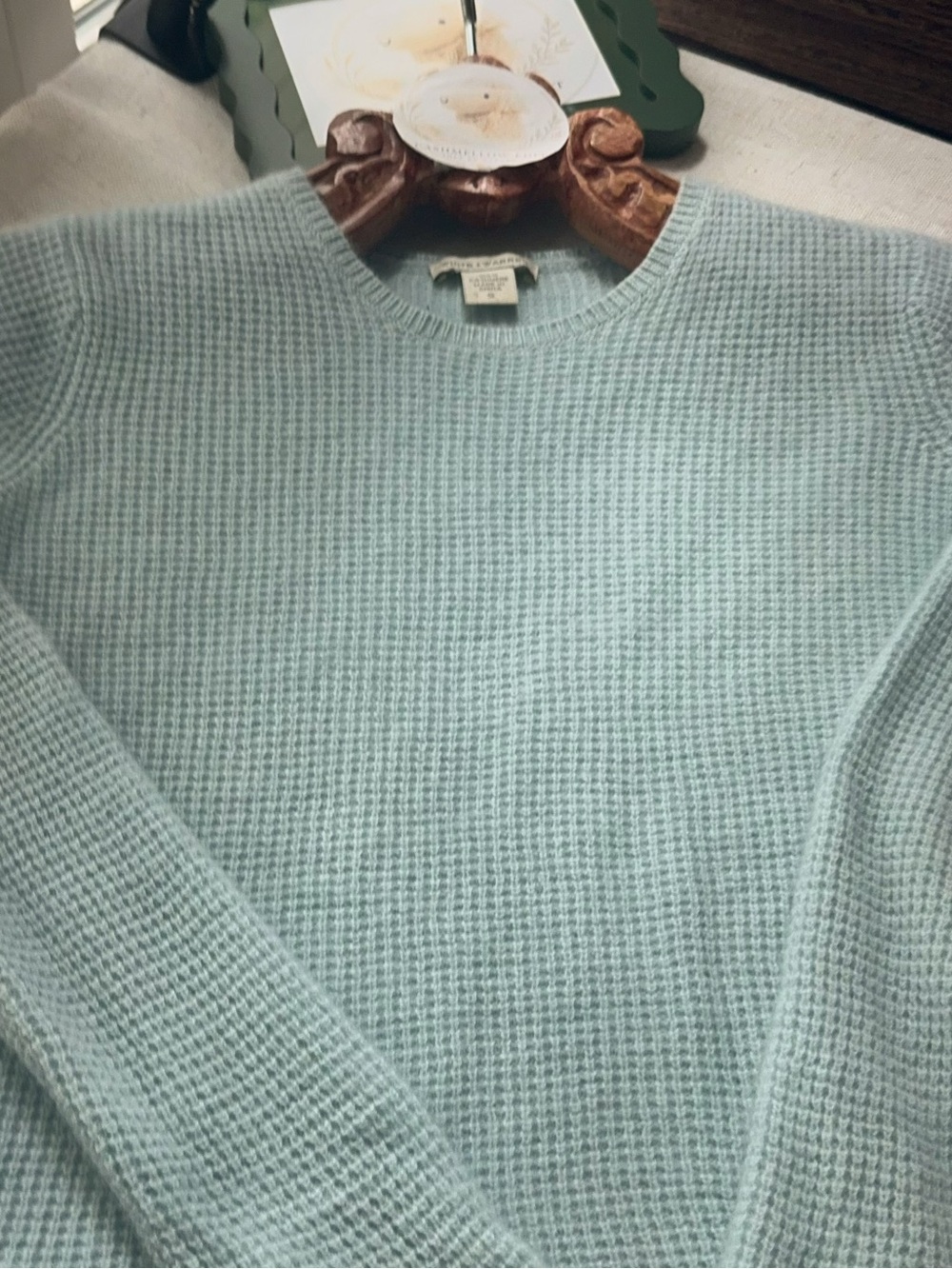 100 % Cashmere White + Warren Women's Waffle Knit - Stormy Ice Queen Blue